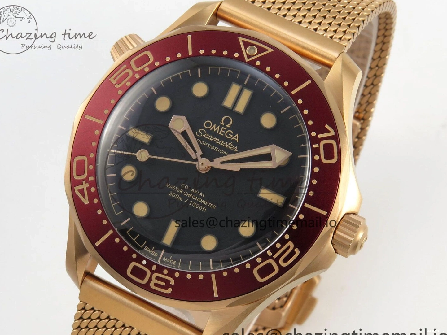 0226 Stylish Seamaster 300M Diver Rose Gold VSF 1:1 Best Edition Black Dial on Mesh Bracelet A 7662